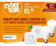 Philips Hue White Starter Set &ndash; 2 x E27 inkl. Bridge + Bewegungssensor f&uuml;r 85 &euro;