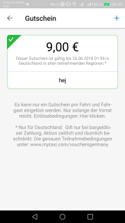 9 Euro Gutschein f&uuml;r eine Taxifahrt ! 