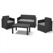 Allibert Lounge Set Merano 8-teilig - graphit , 2 Sessel + 1 Bank 2er + 1 Tisch + 4 Auflagen