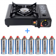 Alpen Camping Outdoor Camping Gas Kocher + 8x Gaskartuschen 