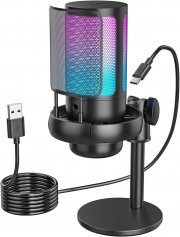 Anykuu USB Kondensator Gaming Mikrofon mit RGB-Licht f&uuml;r PC und PS4/5