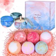 Aottom Geschenkset mit 5 handgefertigten Badekugeln und 4 Aroma Duftkerzen