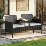 Aoxun Rattan-Gartenbank mit Tisch und Kissen f&uuml;r 89,99&euro;