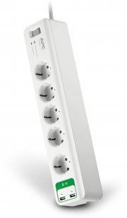 APC PM5U-GR Essential SurgeArrest 5-fach &Uuml;berspannungsschutz-Steckdosenleiste 2 USB-Ladeausg&auml;nge