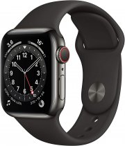 Apple Watch Series 6 (GPS + Cellular, 40 mm) Edelstahlgeh&auml;use Graphit, Sportarmband Schwarz
