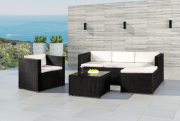 ArtLife Polyrattan Lounge Sitzgarnitur Punta Cana L schwarz mit Bez&uuml;gen in Creme