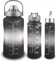 AstralGrip 3er Pack 2L/0.75L/0.28L Sport Trinkflasche-Set mit Zeitmarkierung