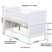Babybett Kinderbett Juniorbett Wei&szlig; 140x70 umbaubar