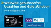 Gratis: Neue Barclaycard Kreditkarte mit 25&euro; Guthaben - keine Jahresgeb&uuml;hren + geb&uuml;hrenfreies Geldab