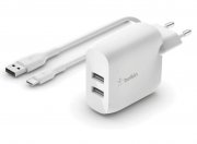 Belkin Boost Charge USB-A-Ladeger&auml;t (24 W) 2x USB-A Anschl&uuml;sse und 1x USB-A/USB-C-Kabel (1m)