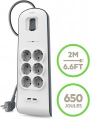 Belkin Surge Plus 6-fach Steckdosenleiste mit 2-fach USB und &Uuml;berspannungsschutz