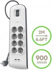 Belkin Surge Plus 8-fach Steckdosenleiste inkl. 2 USB Anschl&uuml;sse mit &Uuml;berspannungsschutz