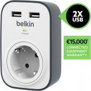 Belkin SurgeCube Steckdose mit &Uuml;berspannungsschutz und 2x USB-A-Steckpl&auml;tzen
