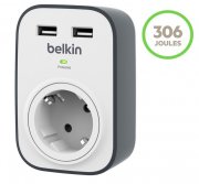 Belkin SurgeCube USB-Steckdose mit &Uuml;berspannungsschutz und 2x USB-A-Steckpl&auml;tzen (2,4 A)
