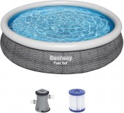 Bestway Fast Set 366 x 76 cm Aufstellpool Rund Schiefergrau mit Filterpumpe