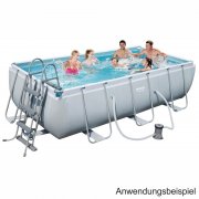 Bestway XXL Swimming Pool rechteckig in grau mit Stahlrahmen und Leiter 