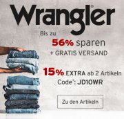 Bis 56% Rabatt auf Wrangler + 15% Extra-Rabatt ab 2 Artkel im Jeans Direct Shop