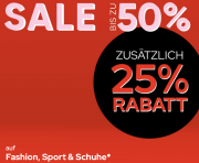 Bis zu 50% Rabatt im Sale auf Mode, Sportbekleidung und Schuhe + 25% Extra-Rabatt On Top bei Galeria
