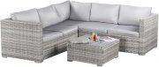 BIXENTE Polyrattan 5-Sitzer Garten-Lounge mit Tisch und integriertem K&uuml;hlfach. Inkl. Auflagen