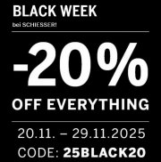Black Week mit 20% Rabatt auf das komplette Sortiment inkl. Sale bei Schiesser