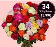 Blume Ideal: Blumenstrau&szlig; &ldquo;ShinyRoses&rdquo; mit 34 bunten Rosen (50cm Stiell&auml;nge) f&uuml;r 20,98&euro;