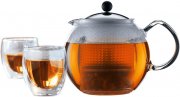 Bodum Assam Tee-Set mit 1,5 L Teebereiter und doppelwandigen Gl&auml;ser 0.25 L