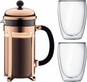 Bodum K1928-18-1 Chambord Set mit 1 Liter Kaffebereiter und 2 Doppelwandige 35 cl Pavina Gl&auml;ser