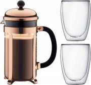 Bodum K1928-18-1 Chambord Set mit 1 Liter Kaffebereiter und 2 doppelwandige 35 cl Pavina Gl&auml;ser 