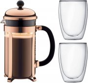 Bodum K1928-18-1 Chambord Set mit Kaffebereiter und 2 doppelwandigen Pavina Gl&auml;ser