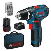Bosch Akku-Bohrschrauber GSR 12 V-15 inkl. 2 Akkus 2,0 Ah, 25tlg. Bitbox, Tasche