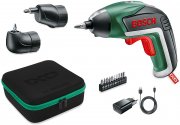 Bosch Akkuschrauber IXO Set mit Winkelaufsatz, Exzenteraufsatz, 10 Bits, USB-Ladeger&auml;t im Softcase
