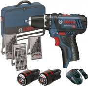 Bosch Professional 12V Akku-Bohrschrauber GSR 12V-15 inkl. 2x2.0 Ah Akku, Ladeger&auml;t & 39tlg.-Zubeh&ouml;r