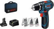 Bosch Professional GSR 12V-15 12V Akku Bohrschrauber + 39 tlg. Zubeh&ouml;rset, 2.0Ah und 4.0Ah Akkus