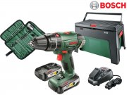 Bosch PSB 18 LI-2 Akku-Schlagbohrmaschine mit 2 Akkus + 39-teiliges Zubeh&ouml;rset mit Bohrern