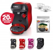 Bosch TASSIMO Happy Hei&szlig;getr&auml;nkemaschine + 20 EUR Gutscheine + TDisc + WMF Espresso Gl&auml;ser Set