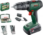 Bosch UniversalImpact 18V Akku Schlagbohrschrauber inkl. Schrauber Bit Set, Holz und Mauerbohrer