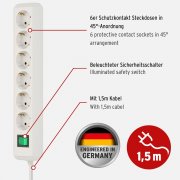 Brennenstuhl Eco-Line 6-fach Steckdosenleiste mit erh&ouml;htem Ber&uuml;hrungsschutz und Schalter