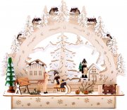 BRUBAKER 3D Holz Schwibbogen - Winterlandschaft mit Dorf mit LED Beleuchtung
