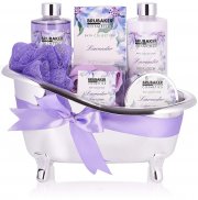 BRUBAKER Cosmetics Lavendel Bade- und Dusch Geschenkset 7-teilig in dekorativer Wanne