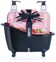 BRUBAKER Erdbeer Kokosnuss Bade-Geschenkset 8-teilig mit Deko Badewanne