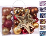 Brubaker Verschiedenfarbige 50-teilige Weihnachtskugeln Sets mit Baumspitze