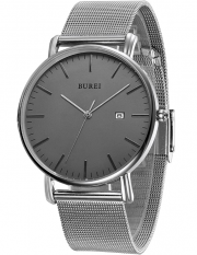 BUREI SM-19003 Herren Quarz Armbanduhr im klassisches Design mit Edelstahlband