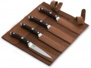 Burnhard 4-teiliges Steakmesser-Set mit Pakka-Holzgriff inklusive Rolltasche aus Leder
