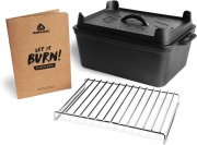 BURNHARD 6,5 Liter Gusseisen Kastenform mit Pfannendeckel und Edelstahl Rosteinsatz