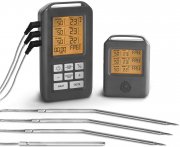 BURNHARD Digital Funk Grillthermometer f&uuml;r Grill & Backofen mit 4 Temperaturf&uuml;hler