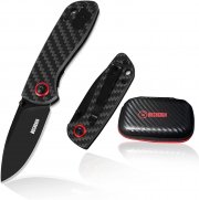 BUSHCOIN Kohlefaser Taschenmesser mit D2 StahlKlinge