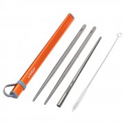Camping Besteckset - Titan Essst&auml;bchen + Trinkhalm + Reinigungsb&uuml;rste