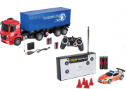 Carson 1:20 MB Arocs mit Container + Carson 1:60 Nano Racer Feuerwehr