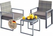 Casaria 3-teilige Polyrattan Gartensitzgruppe mit 2 St&uuml;hle und Tisch