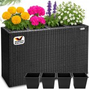 Casaria Polyrattan Blumenkasten 95x27x60cm mit 4 Innent&ouml;pfe